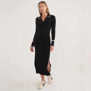 Marine Layer Ribbed V-Neck Midi Dress • M
